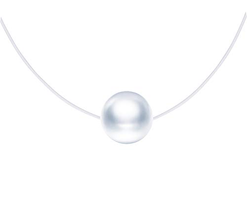 MIcVivien Mujer Cadena de nailon transparente collares con colgante sola perla 8 mm, collar con pendiente de plata de ley 925 / Línea de pesca invisible Choker Collar