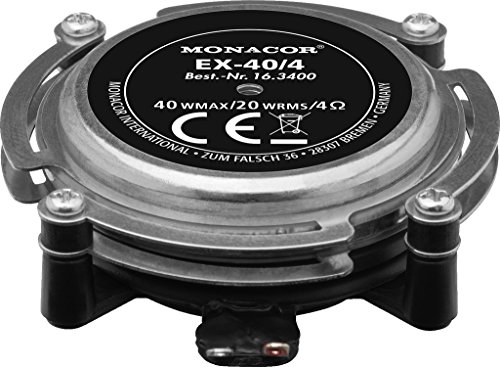 MONACOR EX-40/4 Audio Excitor Resonador de Música y Voz Convertidor de Sonido Corporal de Alta Capacidad de Carga Bass Shaker Sonido con 20W, 4Ω, en Plata/Negro