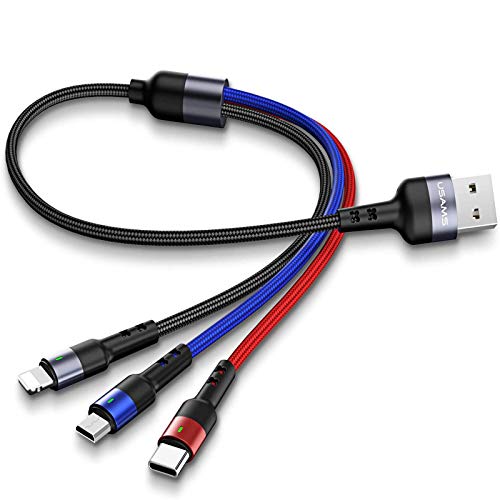Multi USB Cable,35CM/1FT 3 en 1 Multi Cable de Carga Nylon Multi Cargador Cable Múltiples Micro USB Tipo C para Phone 11/11 Pro/XR/XS,Samsung Galaxy S10/S9/S8/S7/S6,Huawei,Xiaomi,LG (1 Pack)