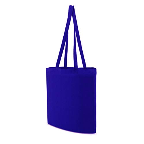 My Custom Style - 10 bolsas de la compra de algodón, 140 g/m², azul eléctrico, 38 x 42 cm, asas de 70 cm