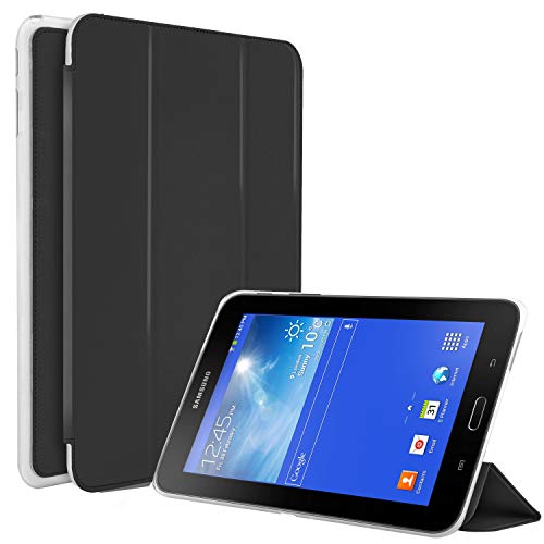 N NEWTOP Funda compatible para Samsung Galaxy Tab 3 Lite/Pro de 7 pulgadas T110 T111, funda Flip Smart Libro TPU Back Front Ultra Delgada Ligera Stand Función Wake/Sleep Simil Piel (Negro)