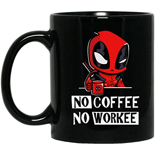N\A Deadpool, No Coffee No Workee, Funny Mug, Black Coffee Mug Taza de Halloween