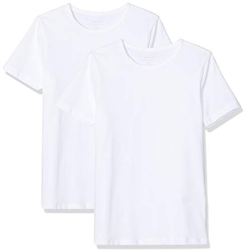NAME IT Nkmt-Shirt Slim 2P Solid Noos Camiseta, Blanco (Bright White Bright White), 110/116 cm (Pack de 2) para Niños