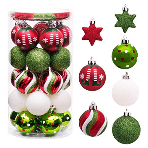 Navidad Bolas de Plastico,Verde Bolas de Navidad,Adornos de Navidad ,Bolas de Navidad Set,Bolas de Navidad Inastillable,Bolas Navideños Inastillable Plástico,Bolas de Navidad (Rojo blanco verde)
