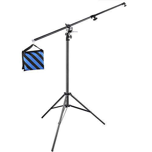 Neewer 3,9m Soporte de Luz 2 en 1 con Brazo de 190cm y Bolsa de Arena Azul para Apoyar Softbox Estudio para Fotografía, Aleación de Aluminio(Saco de Arena Vacío)