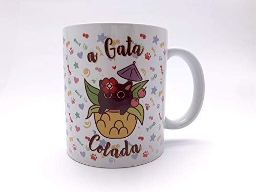 NomadArtworks: Taza Cerámica decorada Gato y bebida piña. El regalo más Cute y Original! …