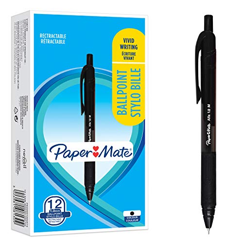 Paper Mate Alfa bolígrafos retráctiles - Punta mediana (1,0 mm), Tinta negra, 12 unidades