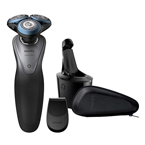 Philips Serie 7000 S7970/26 Máquina de afeitar, cuhillas confort para la piel sensible, uso en seco/húmedo, sistema SmartClean, 50 min de batería, recortador de precisión y funda de viaje, gris/negro