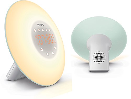 Philips Wake-up Light HF3507/10 - Despertador de luz led, radio FM, simulación del amanecer y del atardecer, 2 sonidos naturales, 1 alarma, 200 Lux, menta