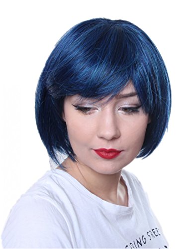 Prettyland C555 - Peluca de peinado de la sacudida azules peluca de pelo corto bob partido - azul-negro