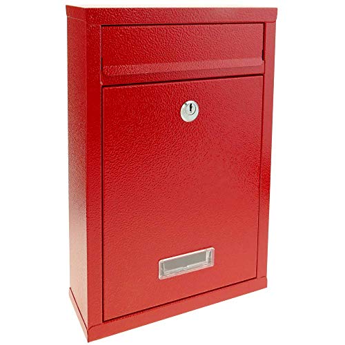 PrimeMatik - Buzón metálico para Cartas y Correo Postal de Color Rojo 215 x 80 x 315 mm