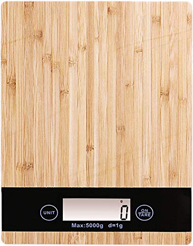 PRITECH - Báscula Digital para Cocina de bambú,Peso máximo 5Kg y Alta precisión, Auto Apagado y Función de Tara. Peso de Cocina PBP-153.