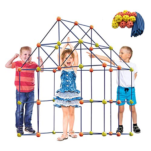 QIRU Fort Building Kit for Kids 158 Pieces,Fort Building Set Play Tent Rocket Castle Indoor Outdoor,Air Forts Builder Gift Kid Construction Toys