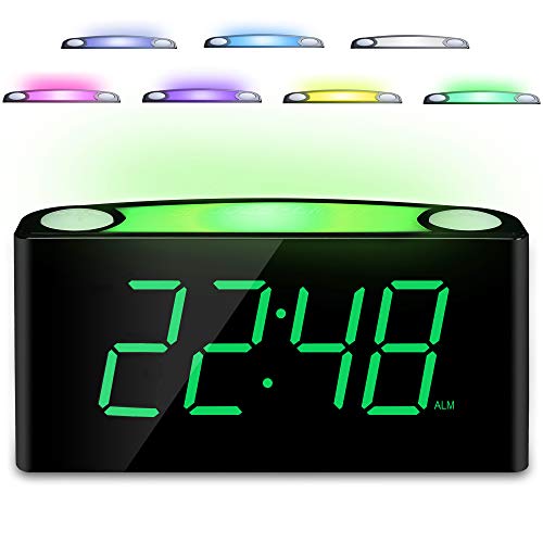 Reloj de Alarma Digital Despertador para Niños, Ancianos, Durmientes Profundos, Niños, Ancianos, Durmientes Profundos, 7 Luces de Noche de Colores, 3 Volúmenes de Alarma, 2 Puertos USB, Snooze