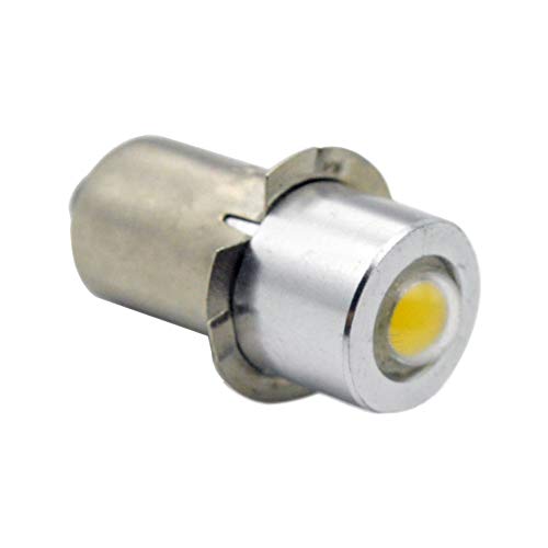 Ruiandsion Bombilla LED P13.5S 3-18V COB 1W 6000K Blanco 200LM Bombilla LED para linterna, antorcha frontal, tierra negativa (paquete de 1)