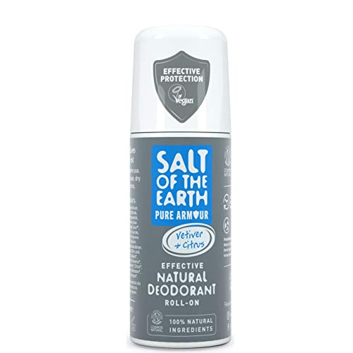 Salt of the Earth Pure Armour - Desodorante natural con roll-on para hombre, vegano, protección de larga duración, aprobado Leaping Bunny, 75 ml