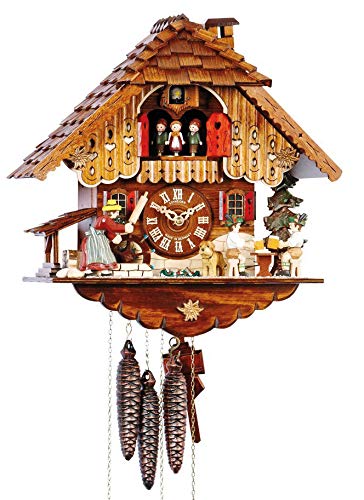 SELVA Reloj de cuco de Iglesia de la Selva Negra Artesanía – Fabricado en Alemania – Caja de madera maciza decorada con detalles – Cadena de 1 día – Una obra maestra (altura: 36 cm) – C341950