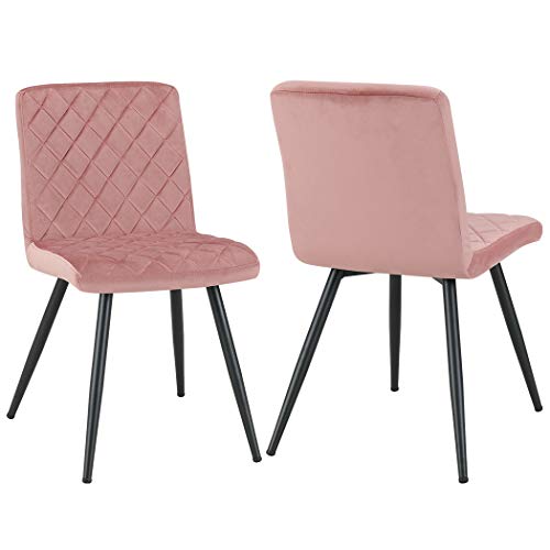 Silla de Comedor de Tela (Terciopelo) diseño Retro Silla tapizada Vintage con Patas de Metal seleccion de Color Duhome 8043L, Color:Rosa, Material:Terciopelo