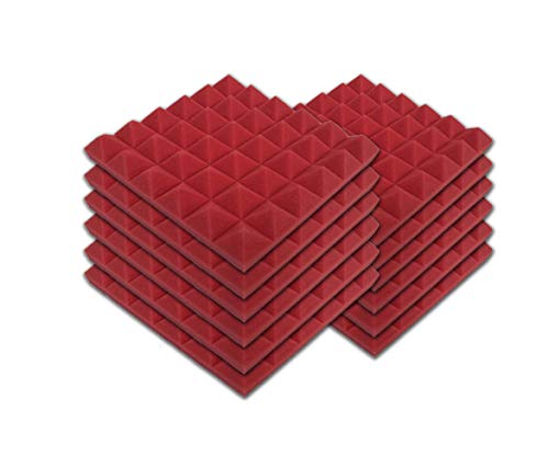 SK Studio Paquete de 12 Insonorizacion Pirámide Espuma Absorcion Aislamiento Acustica Paneles Tratamiento 30x30x5cm, rojo