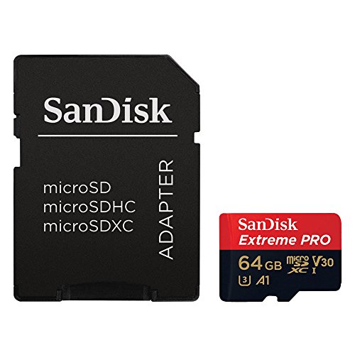Tarjeta de memoria SanDisk Extreme PRO 64 GB microSDXC UHS-I + adaptador SD, velocidad de lectura hasta 100 MB/s, Clase 10, U3, V30 y A1