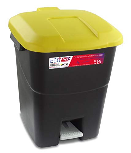 Tayg Tapa Amarilla Contenedor de residuos 50 litros con Pedal, Base Negra