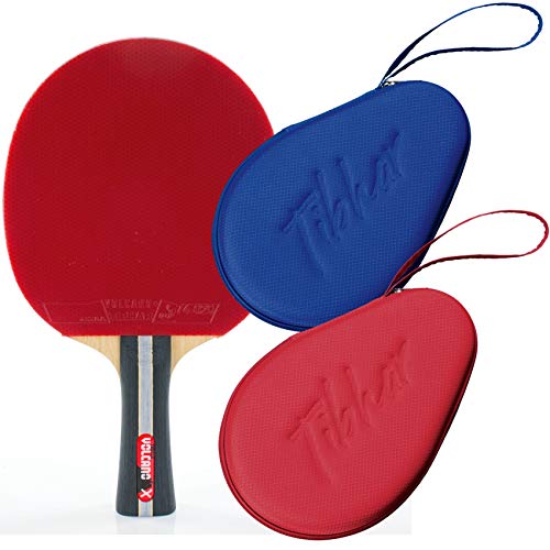 Tibhar Juego de raquetas de ping pong para principiantes ambiciosos, pala de competición Volcano X + funda Grid, juego de ping pong, aprobado por la ITTF (azul)