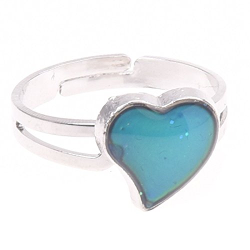 TOOGOO(R) Anillo de humor en forma de corazon plateado de cambio de color -- Caracteriza una banda de anillo ajustable