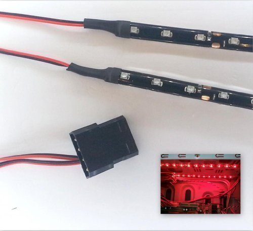 Top LED AMZ-TopLED-DW-277 - Kit de luces LED para caja de PC (2 tiras adhesivas de 15 cm con 9 pilotos LED cada una, cables de 40 cm) rojo Bright Red 60cm