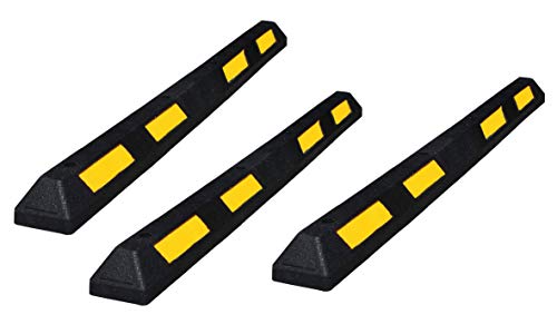 Tope de ruedas para aparcamiento 1800x150x100mm de caucho negro con de bandas amarillas reflectoras, para mayor visibilidad. Topes para delimitar el espacio de los aparcamientos (3- Topes)