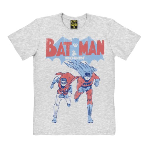 TRAKTOR Camiseta Batman y Robin - Camiseta de DC Comics - Batman and Robin - Camiseta con Cuello Redondo - Gris Vigoré - Camiseta Original de la Marca, Talla XS