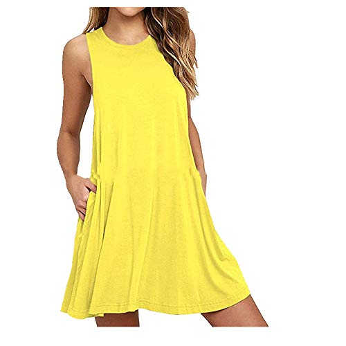 Verano nuevo vestido de chaleco sin mangas para mujer Amarillo amarillo 36