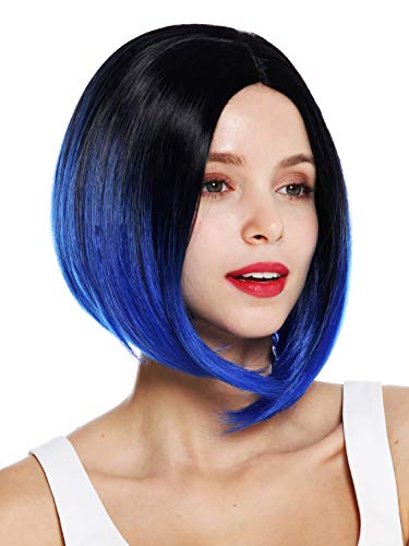 WIG ME UP- ZM-18782-2517Dye1B peluca de mujer pelo corto liso Bob largo raya en medio ombré negro azul