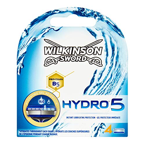 Wilkinson Sword Hydro 5 - Cargador de 4 recambios de cuchillas de afeitar de cinco hojas Wilkinson Hydro 5 con dosificador de gel para máxima hidratación.
