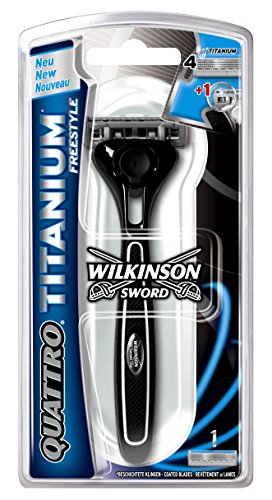 Wilkinson Sword Quattro Titanium FREESTYLE - Maquinilla de Afeitar de 4 Hojas de Titanio para Hombre, Cuchilla Perfilado Barba, Incluye 1 Cabezal