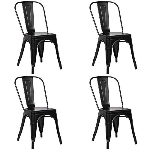 WV LeisureMaster Juego de 4 sillas de comedor de metal apilables sillas de estilo industrial vintage; para uso en interiores y exteriores, silla de oficina, cocina, jardín, premontada