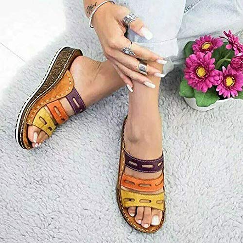 Wygwlg Sandalias de Plataforma cómodas para Mujer Sandalias de tacón de cuña de Cuero de PU Bloque de Color de Verano Talla Grande Zapatillas de Playa para corrección de pie de Dedo Gordo,E-39
