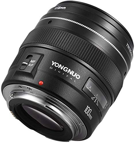 YONGNUO YN100 mm F2 Teleobjetivo mediano 100 mm F/2~F/22 Prime lente de apertura focal fija para Canon EOS Rebel cámara compatible con modo AF MF