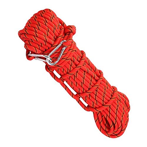 Zimaes Duradero 3kn Escalada Cuerda Auxiliar con el Clip for Acampar al Aire Libre del Rescate de Supervivencia Profesional Auxiliar de la Cuerda de Seguridad Cable Deportes (Color : Red)