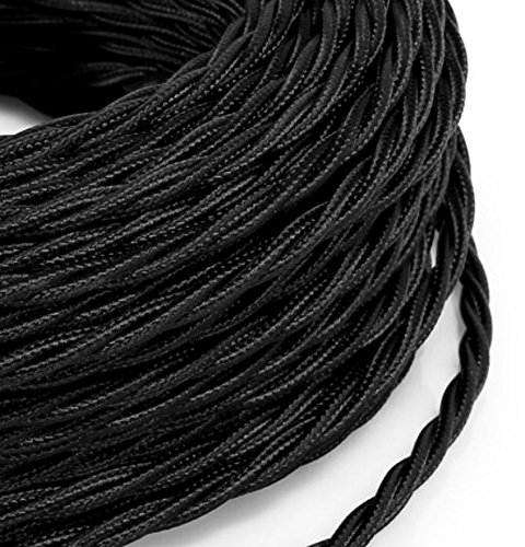 10 m cable eléctrico trenzado estilo vintage revestido de tela de color negro, sección 3 x 0,75 cm, para lámparas de araña, lámparas, lámparas de mesa, diseño fabricado en Italia