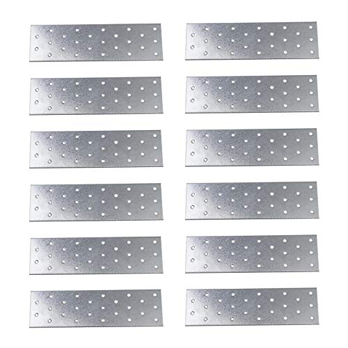 12 placas de conexión planas de acero al carbono galvanizado, arco multiagujeros, 200 x 60 x 2 mm