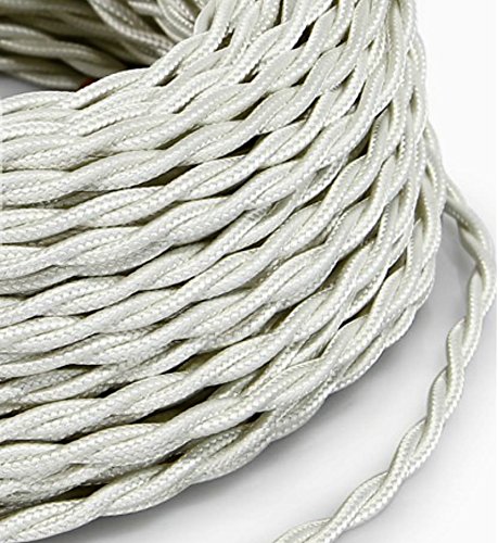 5 m cable eléctrico trenzado estilo vintage revestido de tela de color blanco, sección 3 x 0,75 cm, para lámparas de araña, lámparas de mesa, diseño fabricado en Italia