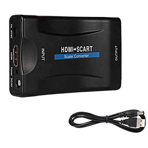 Adaptador HDMI a Scart de 1080P Convertitor HDMI a SCART, compatible con los formatos PAL/NTSC, salida de vídeo compuesto y audio estéreo HD para Sky HD Blu Ray DVD HDTV STB VHS Xbox PS3