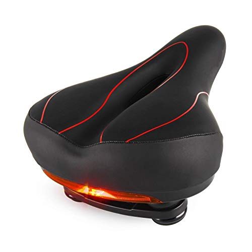 AFTWLKJ Asiento transpirable de una silla for bicicletas hueco de bicicletas con la advertencia de cuero de la luz trasera de espuma de PVC elástico montar de la bici MTB almohadilla del asiento