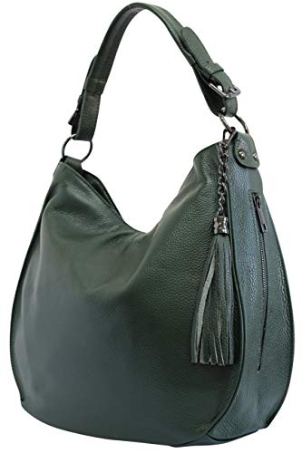 AmbraModa Bolso italiano para mujer bolso de hombro Hobo Bag de cuero genuino GL026 (verde oscuro)