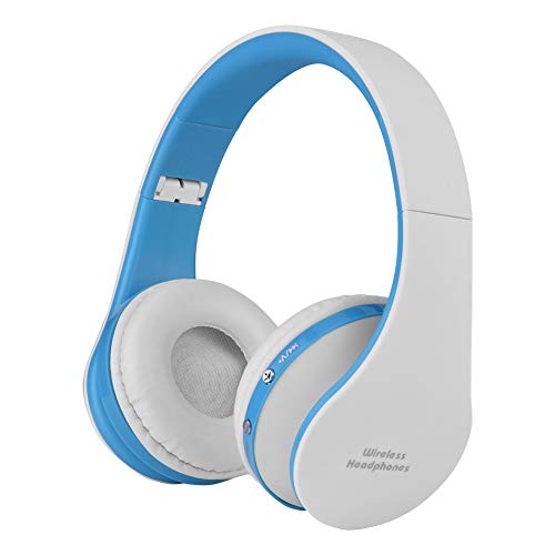 Auriculares Bluetooth plegables, auriculares inalámbricos inalámbricos montados en la cabeza Bluetooth 4.0 EDR Auriculares estéreo para auriculares que admiten llamadas con manos libres(Azul + blanco)