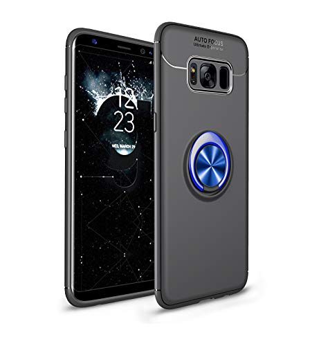 Azihone Compatible Samsung Galaxy S8 Plus Funda,Antigolpes/Anti-arañazos,con 360 Grado Girar Dedo Anillo Hebilla,(Azul Negro) Funda Protectora de TPU de Silicona Suave Ultrafina