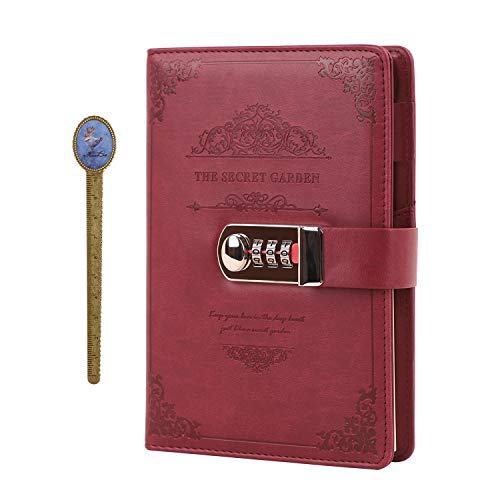 Bloc de notas A6 Diary con bloqueo, bloc de notas de color, diario de cerradura, con combinación de cuaderno secreto, bloc de notas para estudiantes (rojo)