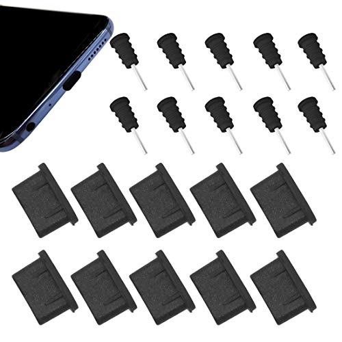 CKANDAY Juego de 10 pares de tapones antipolvo USB C para conector de carga y conector de auriculares tipo C, almohadillas protectoras de silicona compatibles con Samsung S10, Note, Pixel, One Plus