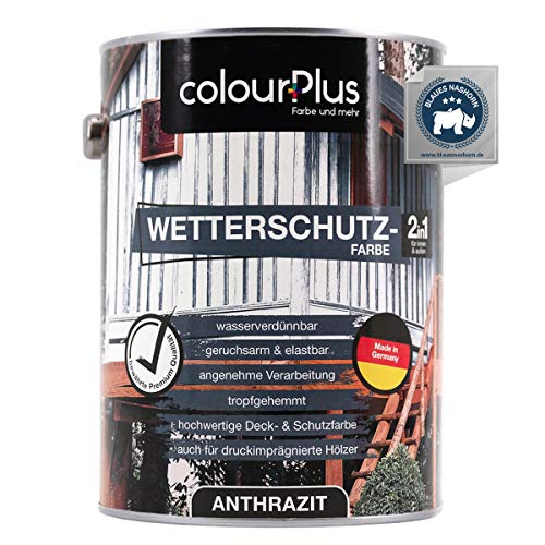 colourPlus - Pintura para protección contra la intemperie (2,5 L), color antracita brillante y sedoso - resistente a la intemperie - Color para madera antracita - Fabricado en Alemania