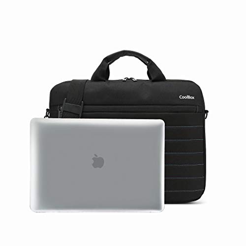 CoolBox COO-BAG14-1N maletín de Transporte para Ordenadores portátiles de 14" (39cm x 31cm), con asa y Correa. Tejido Impermeable de Color Negro y Rayas en Azul